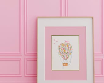 Girlie Girl Hot Air Balloon Illustration, Digital Downloadable Wall Art, Trendy Decor, Instant Download, Kitchen Wall Art, Nursery Print