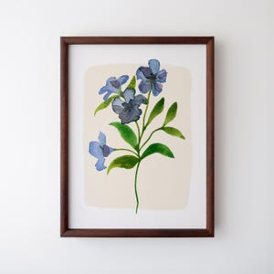 Watercolor Blue Floral Stem, Digital Print, Wall Art, Trendy Decor, Abstract Vintage Painting, English Garden, Floral, Cottage
