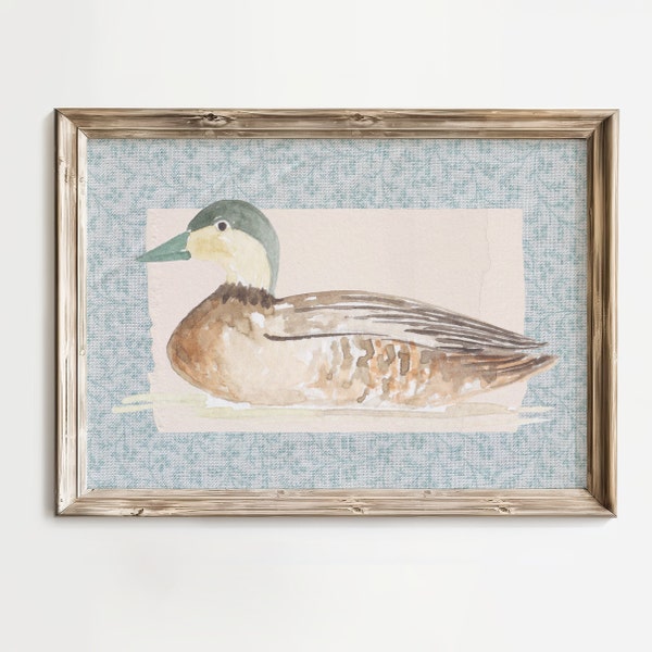 impression vintage de canard colvert, art mural numérique téléchargeable, art pour chambre d'enfant, peinture vintage, décoration Cottagecore, art mural imprimable, horizontal