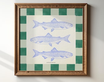 Catch of the Day Square Art Print, Trendy Kitchen & Living Room Wall Art, Digital Downloads, Art Print, Gift Idea, Aesthetic