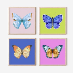 Set of 4 Prints, Butterfly Watercolor Prints: English Garden Cottagecore Decor, Digital Download, Art Print, Gift Idea, Aesthetic