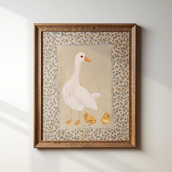 Vintage Mother Duck Print: Cottagecore Nursery Art, Digital Downloads, Wall Art, Art Print, Sweet Nursery Gift