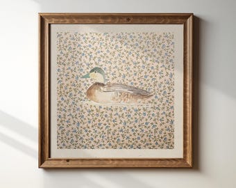 Vintage Mallard Duck Square Print, INSTANT Digital Downloadable Wall Art, Trendy Decor, illustration, Living Room Art, Nursery Decor