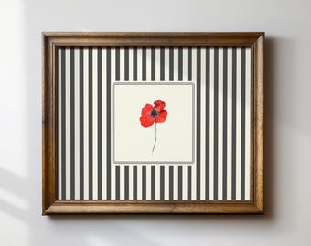 Minimalist Poppy Print: Black and White Horizontal Illustration, Digital Download, Art Print, Gift Idea, Aesthetic