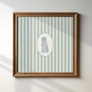 Blue and White Striped Golden Retriever Dog: Trendy Cottage Decor, Digital Downloads, Art Print, Gift Idea, Pet Owner Gift image 10