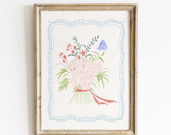 Sweet Doodle Bouquet Kunstdruck, digital herunterladbare Wandkunst, trendiges Dekor, abstrakte Vintage Malerei, englischer Garten, Floral, Cottage