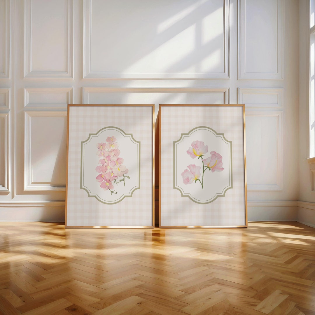 Pink Floral Nursery Art Prints: English Garden Cottage Decor (digital ...
