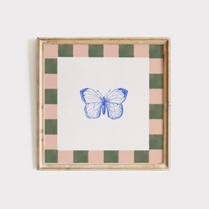 Blush and Green Butterfly Print, INSTANT Digital Downloadable Wall Art, Trendy Decor, illustration, Living Room Art, Nursery, Square