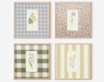 Set of Four Floral Prints, Digital Downloadable Wall Art, Trendy Decor, English Garden Painting, Cottagecore Decor, Wall Art