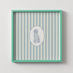 Blue and White Striped Golden Retriever Dog: Trendy Cottage Decor, Digital Downloads, Art Print, Gift Idea, Pet Owner Gift image 8