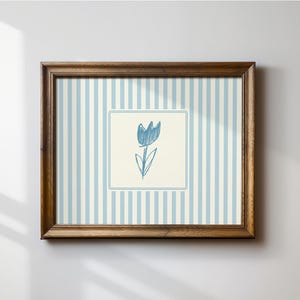 Blue Tulip Doodle Print: Minimalist Trendy Wall Art, Digital Download, Art Print, Gift Idea, Aesthetic