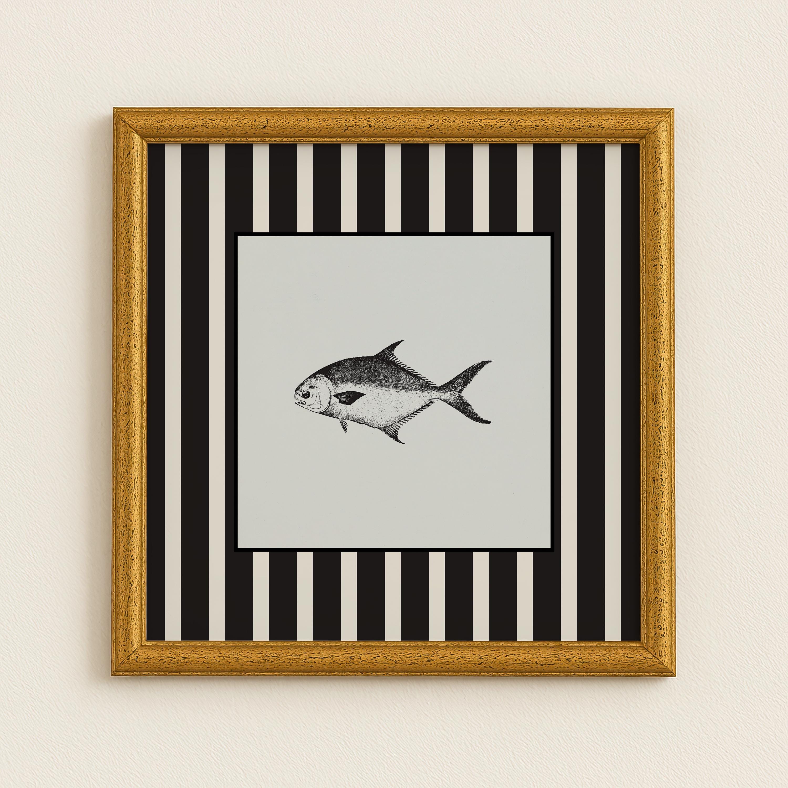 Theack Fish Thick Striped Fish Vintage Inspired Print: Black and White Illustration ...