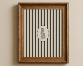 Black and White Striped Golden Retriever Dog Print: Trendy Cottage Decor, Digital Downloads, Art Print, Gift Idea, Aesthetic, Wall Art