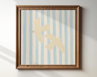 Blue Striped Dove Print: Nautical Nursery Wall Art, Digital Downloads, Art Print, Gift Idea, Aesthetic