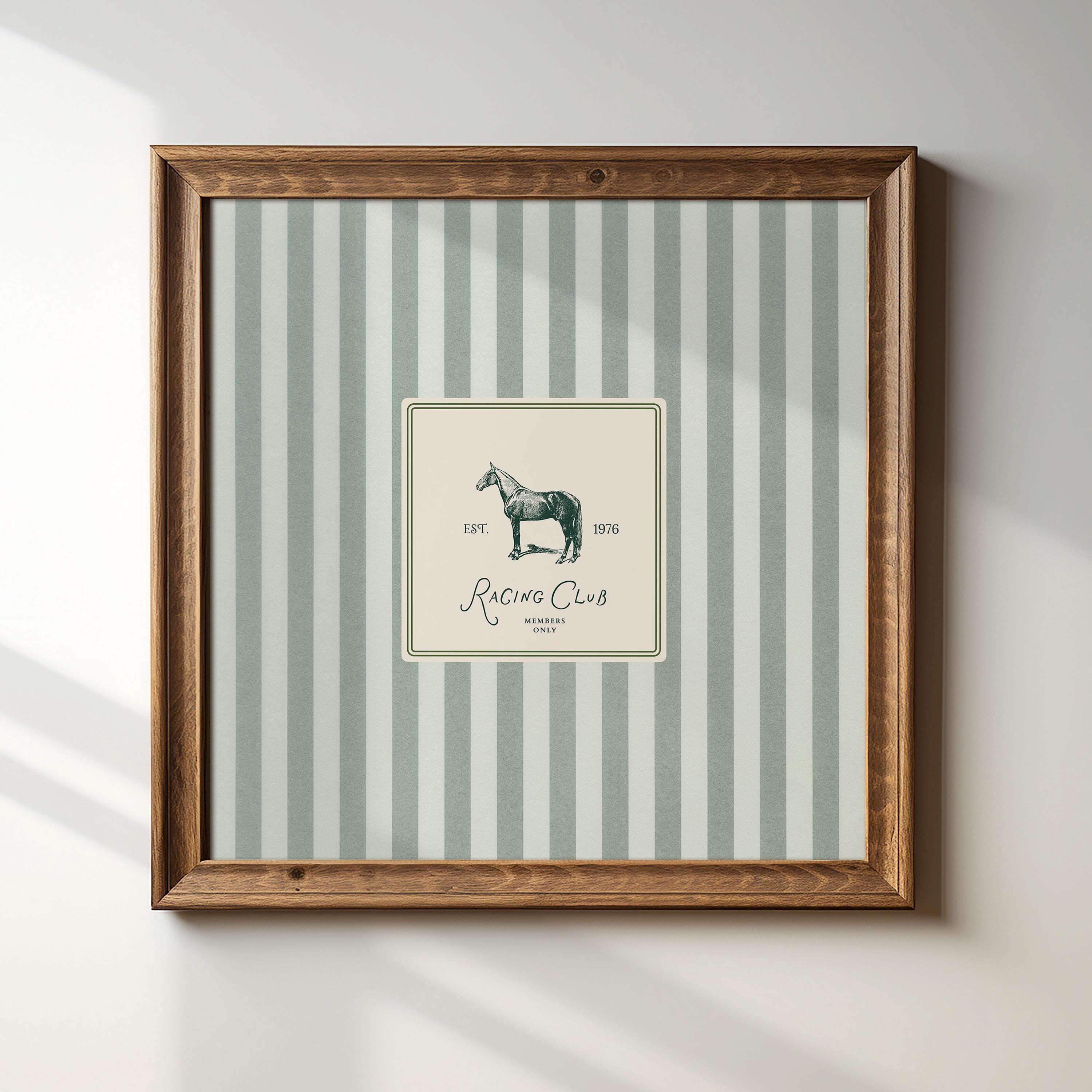 Racing Club, Square Illustration Print, Digital Download Art Print, Wall Art, Trendy Decor, Coastal, Equestrian
