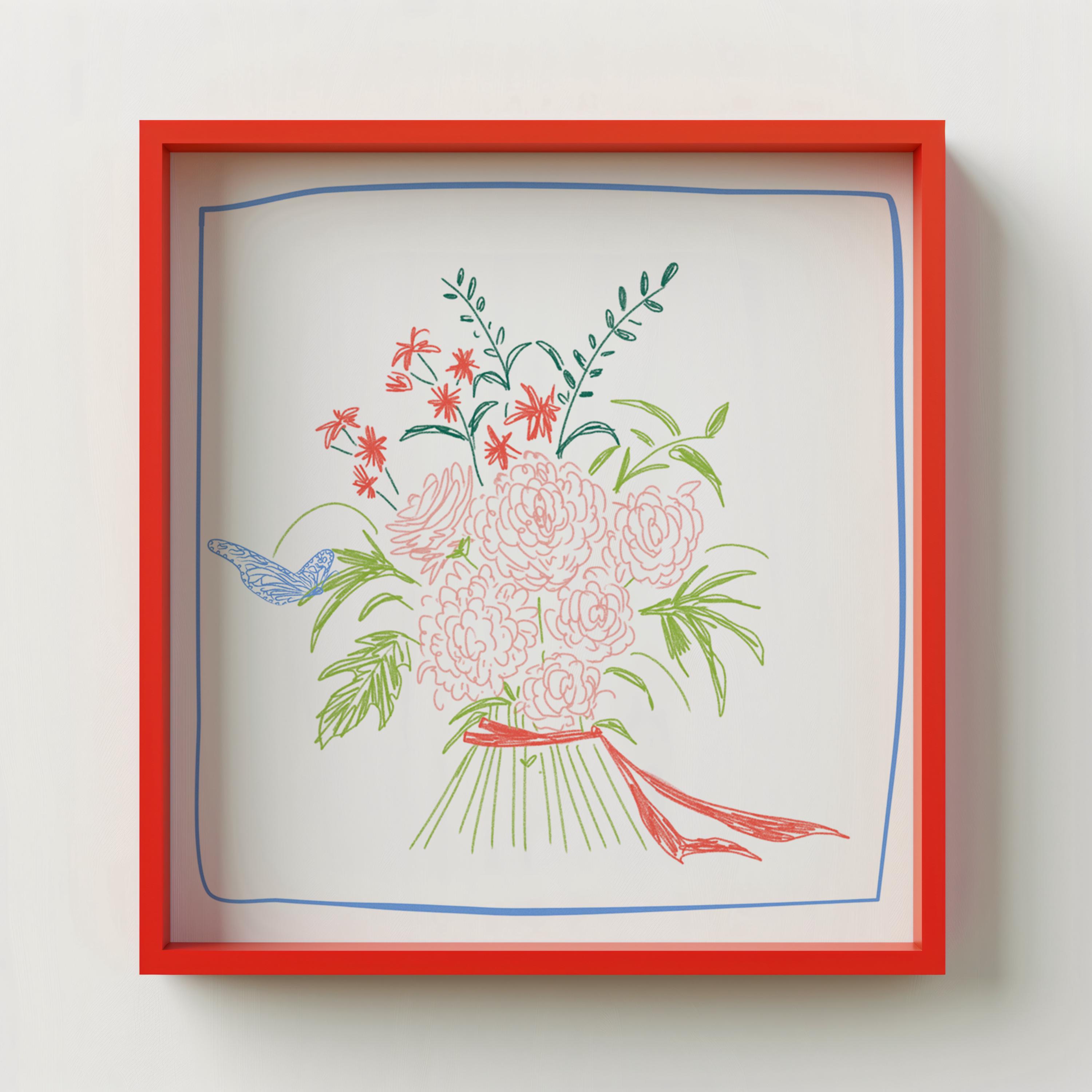 花束プリント：色鉛筆イラスト、デジタルダウンロード、アートプリント