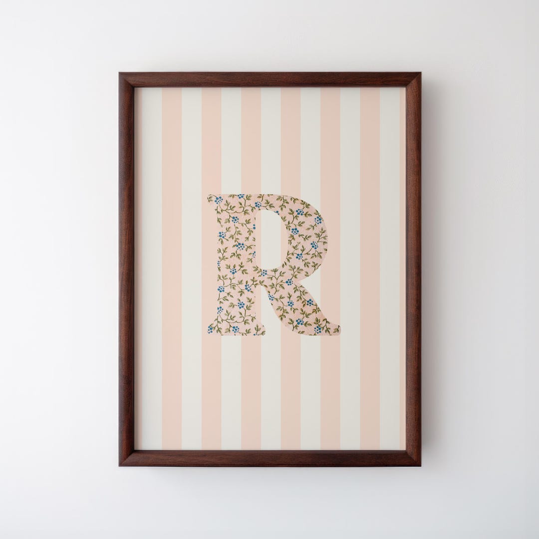 Prettycode R Print Floral Initial Letter R Print: Vintage Watercolor Initial, Digital ...