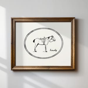 Minimalist Howdy Horse Print: Vintage Cottagecore Nursery Art, Digital Downloads, Art Print, Gift Idea, Aesthetic