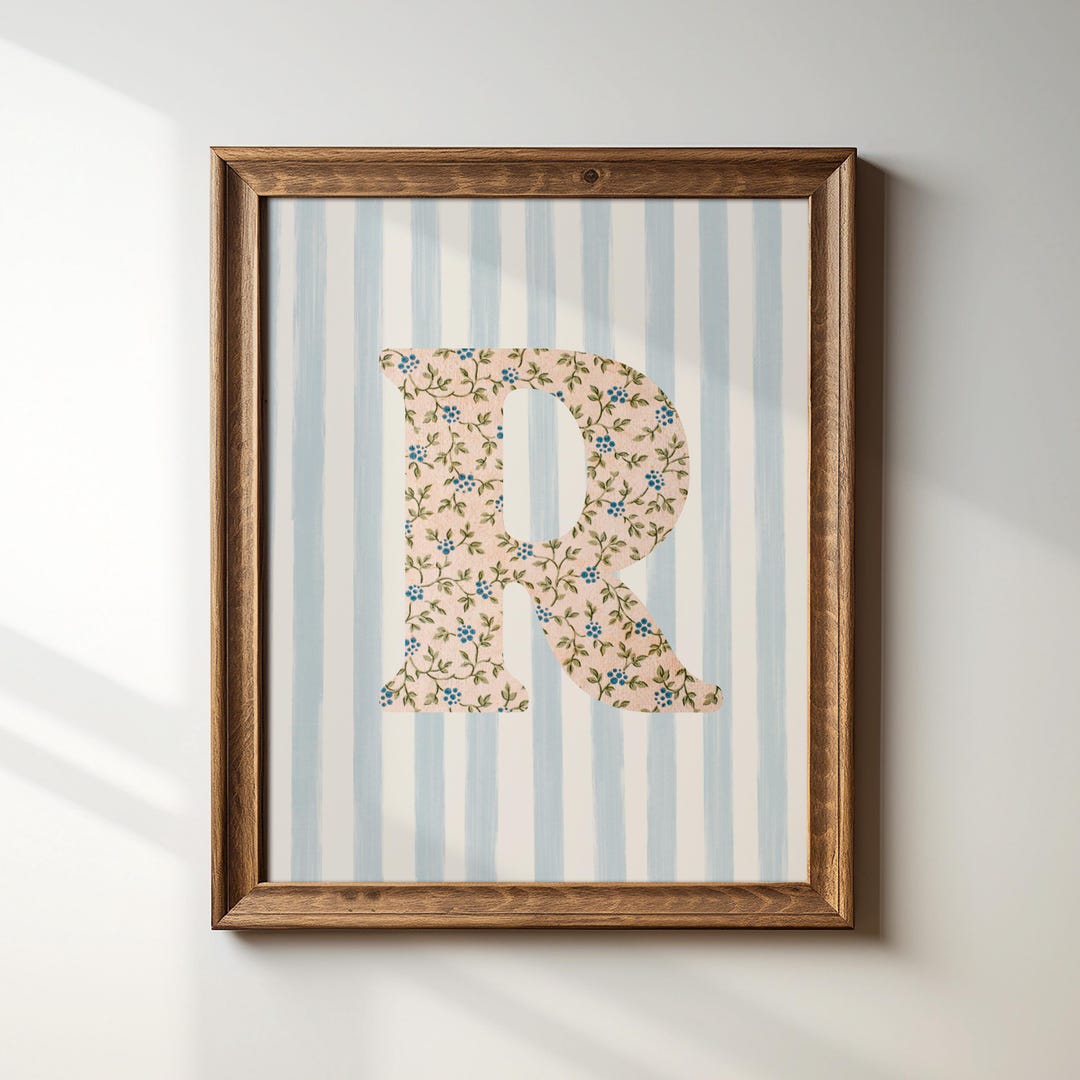 Floral Initial Letter R Print: Vintage Watercolor Initial Art, Digital ...