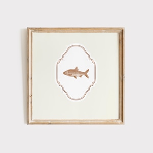Vintage Fish Wall Art: Cream Ornate Frame, Digital Download, Art Print, Gift Idea, Aesthetic