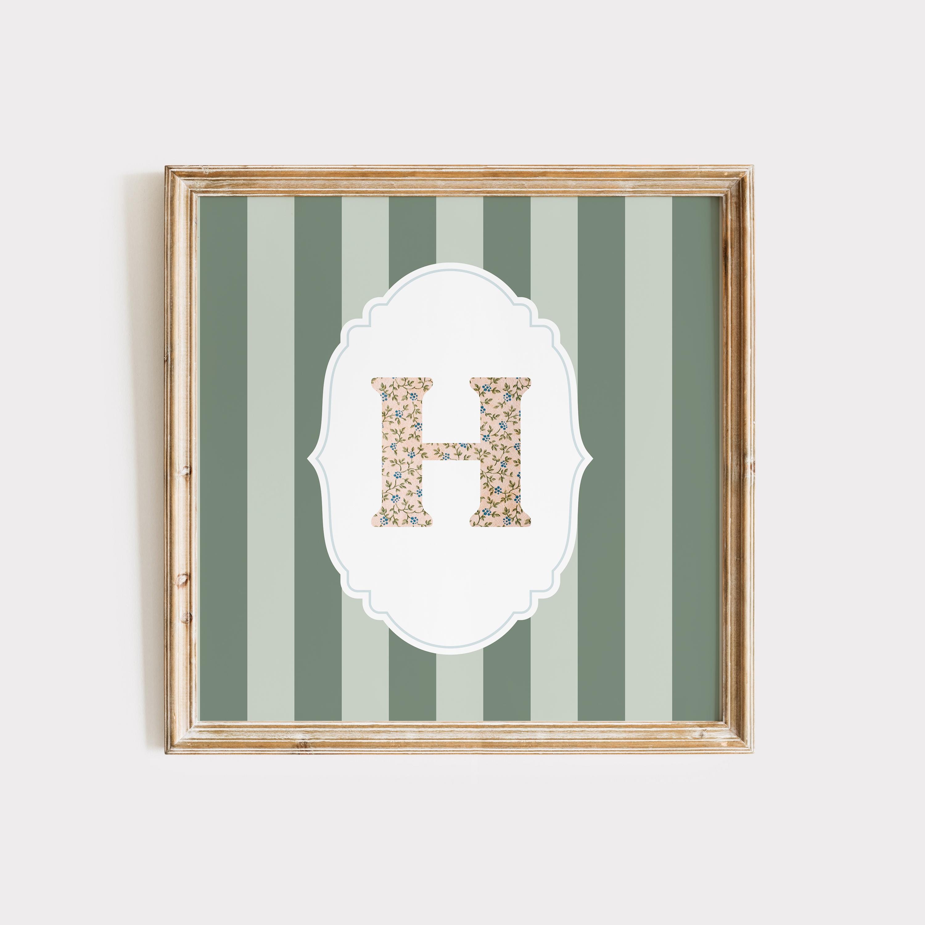 Floral Initial Letter H Print: Personalized Watercolor Initial Art ...