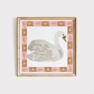 Celestial Swan Square Print: Retro Kitchen or Living Room Art, Digital Downloads, Wall Art, Art Print, Sweet Nursery Gift