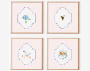 4 Pack Vintage Square Print Bundle, Digital Downloadable Wall Art, Trendy Decor, Multiple Sizes, Instant Download, Botanical Art, Instant