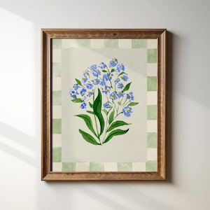 Blue Lily Vintage Floral Bouquet Print, Watercolor, Digital Downloadable Wall Art, Trendy Decor, Abstract Vintage Painting, English Garden