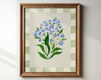 Blue Lily Floral Watercolor Print: Vintage English Garden, Digital Downloads, Art Print, Gift Idea, Aesthetic