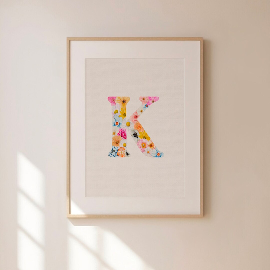 K, Initial Digital Print, Floral Letter, Digital Download, Watercolor ...