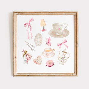 Pink Girlie Bow Cottagecore Decor, Print, INSTANT Digital Downloadable Wall Art, Nursery, Kitchen, Living Room Art, Cottage Core
