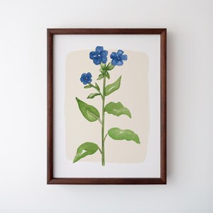 Watercolor Blue Floral Stem, Digital Print, Wall Art, Trendy Decor, Abstract Vintage Painting, English Garden, Floral, Cottage