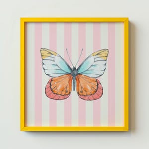 Pink Striped Watercolor Butterfly Print, INSTANT Digital Downloadable Wall Art, Trendy Decor, floral illustration, Living Room Art, Nursery