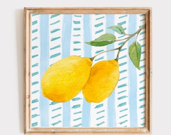 Lemon Painting, Digital Downloadable Wall Art, Trendy Decor, Kid's Room, Nursery Decor, Fruit and Kitchen Illustrations