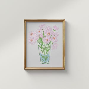 Pink Doodle Floral Art Print: Trendy Cottage Decor, Digital Downloads, Art Print, Abstract Line Drawing, Wildflower Botanical image 5