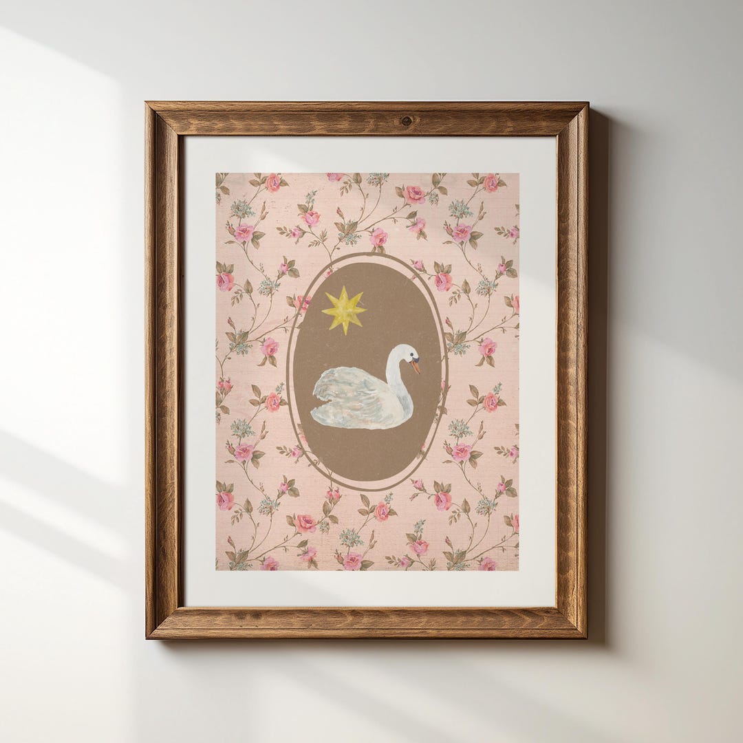Pink Swan Print: Victorian Nursery Wall Artdigital Downloads, Wall Art ...