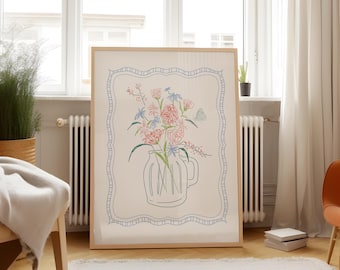 Mason Jar Floral Art Print: Vintage English Garden, Digital Downloads, Art Print, Gift Idea, Aesthetic