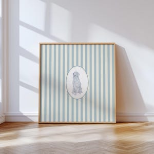 Blue and White Striped Golden Retriever Dog: Trendy Cottage Decor, Digital Downloads, Art Print, Gift Idea, Pet Owner Gift image 7