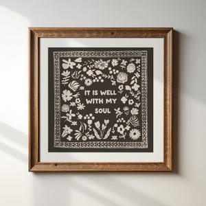 Charcoal It Is Well WIth My Soul Square Print, INSTANT Digital Downloadable Wall Art, Kitchen, Living Room Art, Thin Line, Scripture