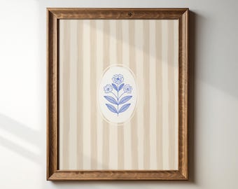 Cream Striped Floral Print: Vintage Nursery Wall Art, Digital Downloads, Art Print, Gift Idea, Aesthetic