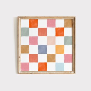 Colorful Checkered Square Print, INSTANT Digital Downloadable Wall Art, Trendy Decor, floral illustration, Living Room Art, Cottage