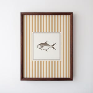 Gelb gestreifte Fisch Illustration Druck: Minimalistische Wandkunst, Digital Download, Kunstdruck, Geschenkidee, Ästhetik