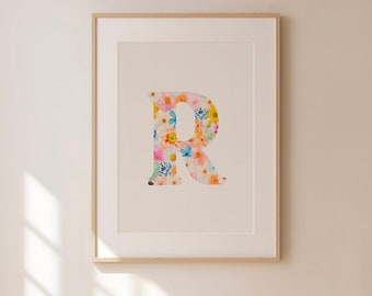 R, Initial Digital Print, Floral Letter, Digital Download, Watercolor Art, Gift Idea, Art Print, Downloadable Print, Initial Gift