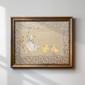 Vintage Mother Duck Print, Digital Downloadable Wall Art, Nursery Art, Vintage Painting, Cottagecore Decor, Printable Wall Art, Horizontal