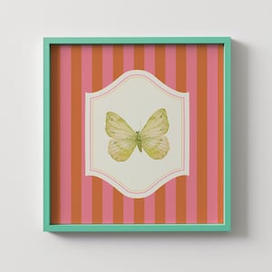 Orange and Pink Striped Butterfly Print, Square Print, Wall Art, Kitchen, Living Room Art, Blue Thin Line, Digital Print