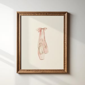 Ballerina Watercolor Print, Digital Downloadable Wall Art, Trendy Decor, Instant, Cottage, Girl Nursery, Dancer, Ballet Shoes, Pink