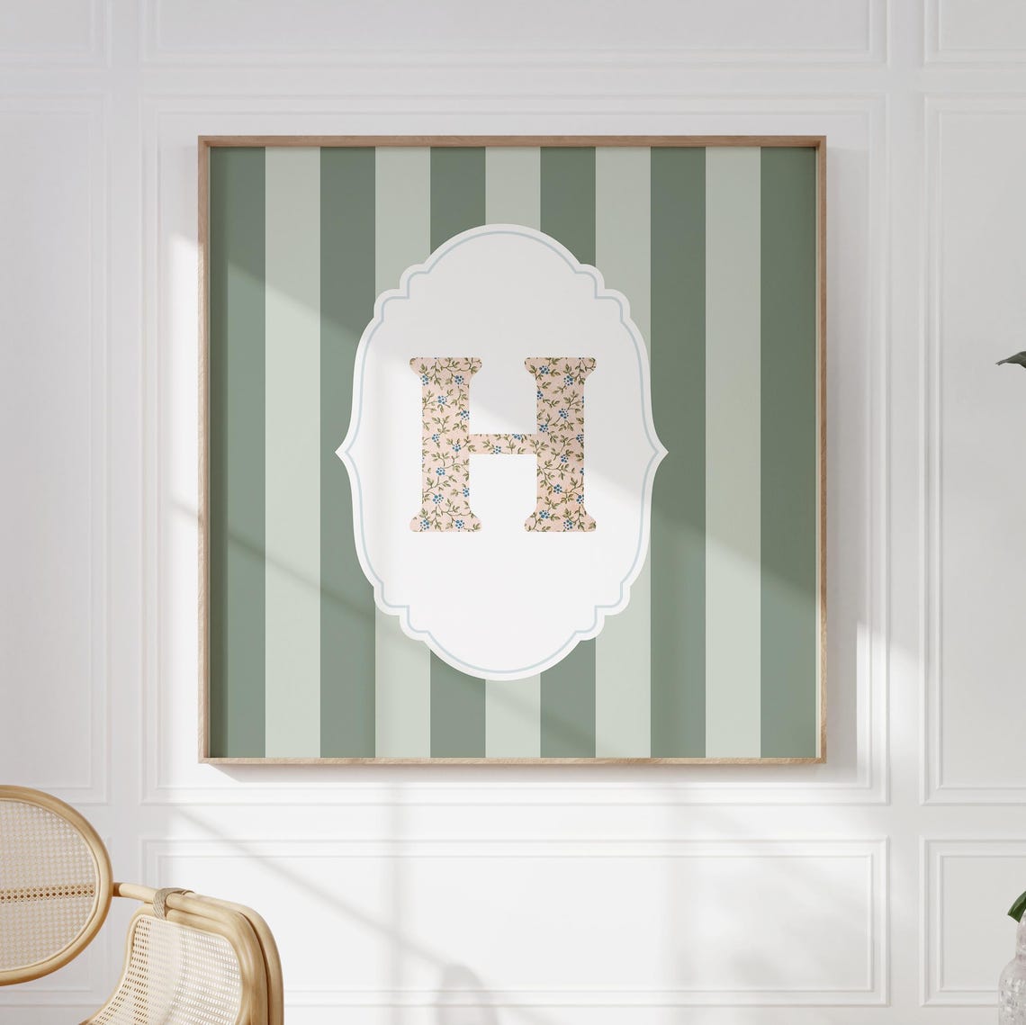 Floral Initial Letter H Print: Personalized Watercolor Initial Art ...