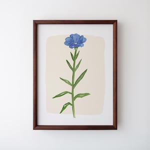 Watercolor Blue Floral Stem, Digital Print, Wall Art, Trendy Decor, Abstract Vintage Painting, English Garden, Floral, Cottage