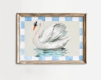 Vintage Swan Print, Digital Downloadable Wall Art, Nursery Art, Vintage Painting, Cottagecore Decor, Printable Wall Art, Horizontal