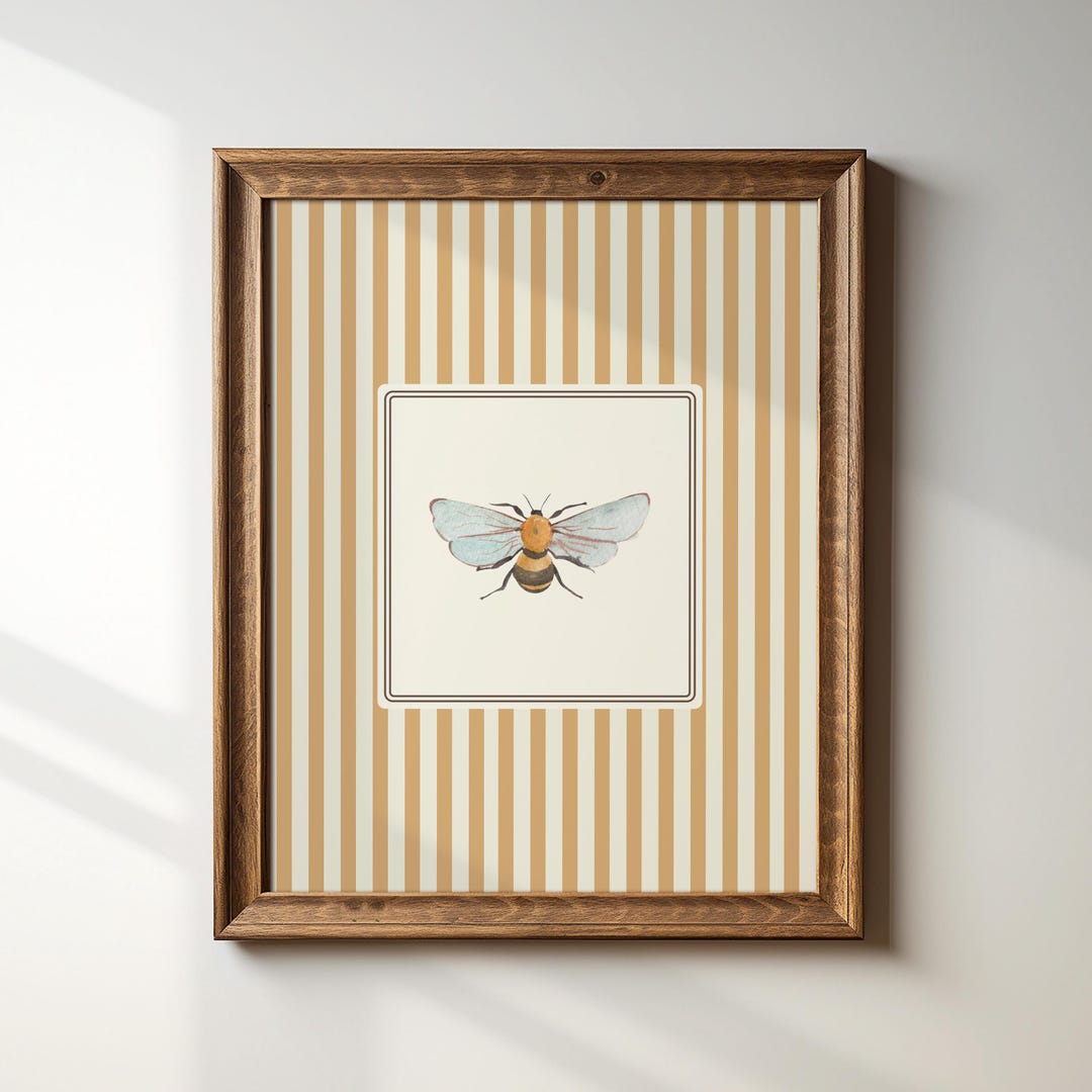 Yellow Striped Bumblebee Illustration Print, Vertical Portrait, INSTANT ...